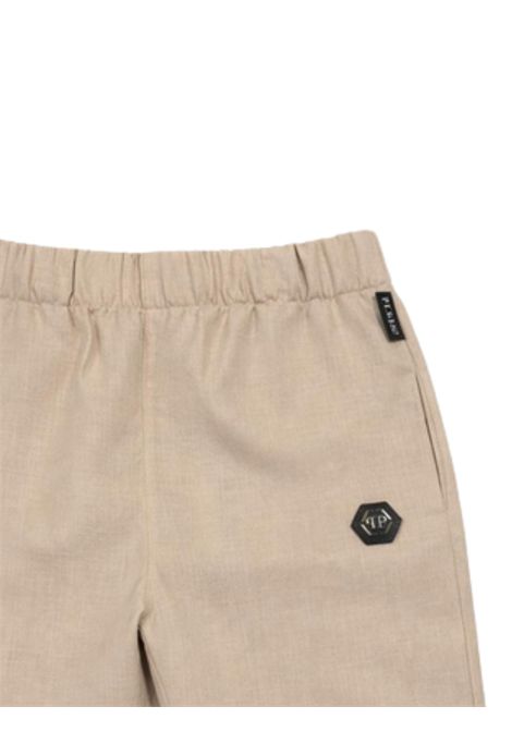Sand-colored linen Bermuda shorts for children Philipp Plein | BBE251SABBIA
